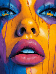 Vibrant Abstract Portrait of Woman's Face with Bold Colors
