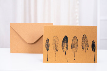 Gru&szlig;karten Klappkarten mit echtem Pflanzendruck mit Acrylfarbe. Salbei, Kr&auml;uter, Wildpflanzen. Handarbeit Kunst,