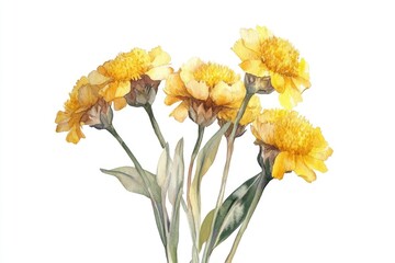 Fototapeta premium Everlasting Beauty. Watercolor Illustration of Yellow Helichrysum Flowers on White Background