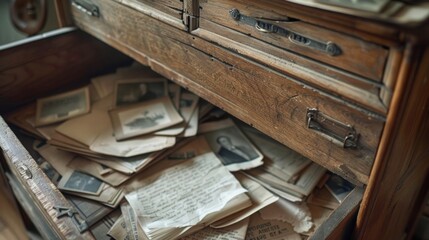 Nearby a wooden cabinet holds more historical treasures including old photographs handwritten letters and newspaper clippings.