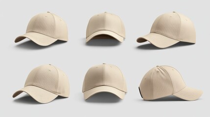 collection of beige Baseball Cap in Angles View Front and Back Mockup