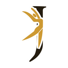 Letter with J Ballet Dancer Logo Design. Ballerina Logo icon vector