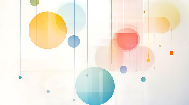 Abstract circles and lines in pastel colors create serene composition