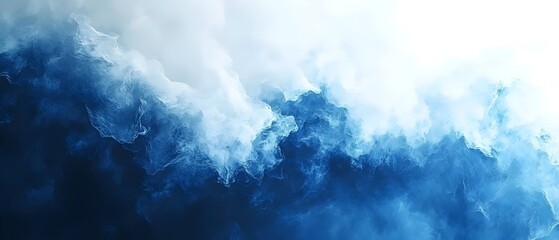 Fototapeta premium A mesmerizing abstract representation of turbulent ocean waves depicted in shades of deep blue and soft white, evoking feelings of depth and tranquility.