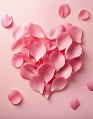 Heart-Shaped Pink Petals on Soft pastel Background for Valentines Day