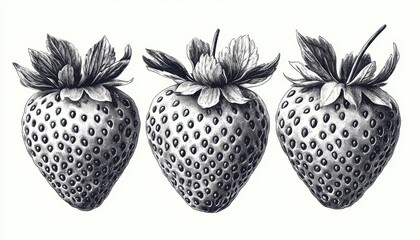 Engraved illustration of strawberries, perfect for vintage design elements