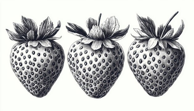 Engraved illustration of strawberries, perfect for vintage design elements