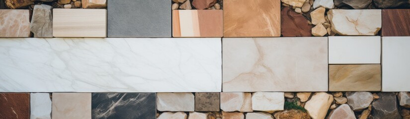 A striking mosaic of various marble and stone textures, displaying a harmonious blend of colors and patterns.