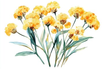Fototapeta premium Hoary Sunflower Elixir. Vibrant watercolor illustration of Yellow Helichrysum Blossoms