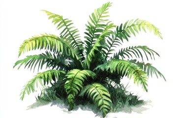 Fototapeta premium Jurassic Fern in Tropical Environment. Watercolor Botanical Illustration of Prehistoric Plant