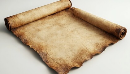 Ancient parchment scroll mockup on transparent background for designs