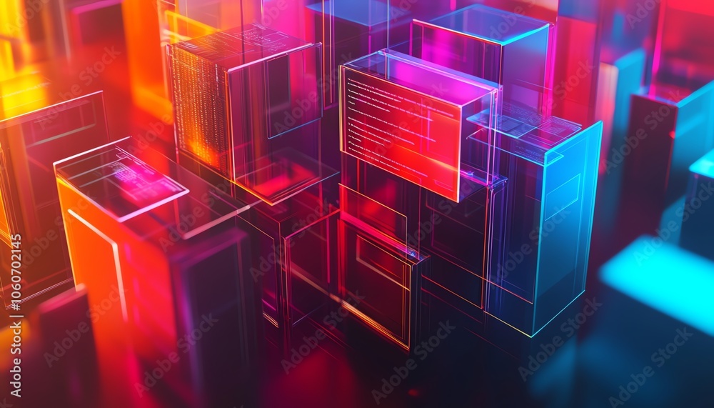Aufkleber Vivid 3D image of a digital document management system concept featuring collaborative mobile and laptop usage, framed by a vibrant and contemporary backdrop