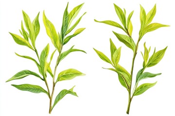 Obraz premium Organic Tea Tree isolated on White Background. Watercolor Illustration of Aromatic Herbal Plant with Medicinal Qualities