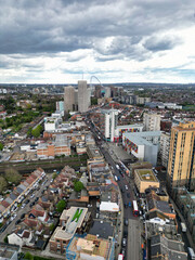 Obraz premium Aerial View of Downtown and Central Wembley London City of England Great Britain. High Angle Footage Was Captured with Drone's Camera from Medium High Altitude on April 17th, 2024