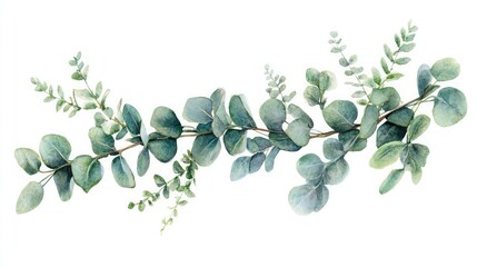 A watercolor painting of a eucalyptus branch with delicate leaves, perfect for adding a touch of nature to your designs.