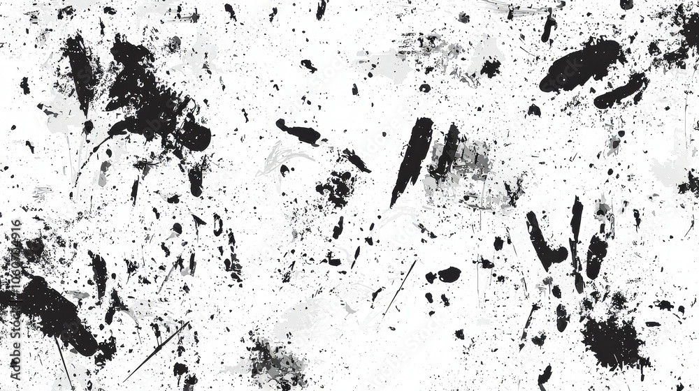 Poster this artwork features a chaotic blend of black and gray splatters against a white background, showca