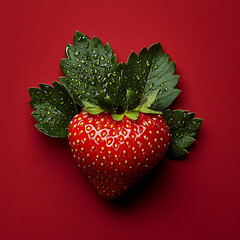 Heart-Shaped Strawberry on Red Background