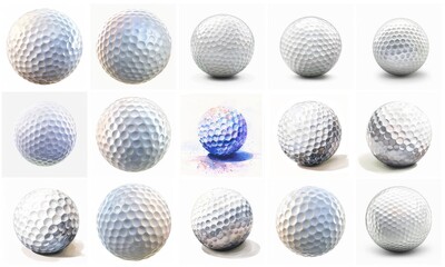 sports equipment set in color style, golfball set in color style