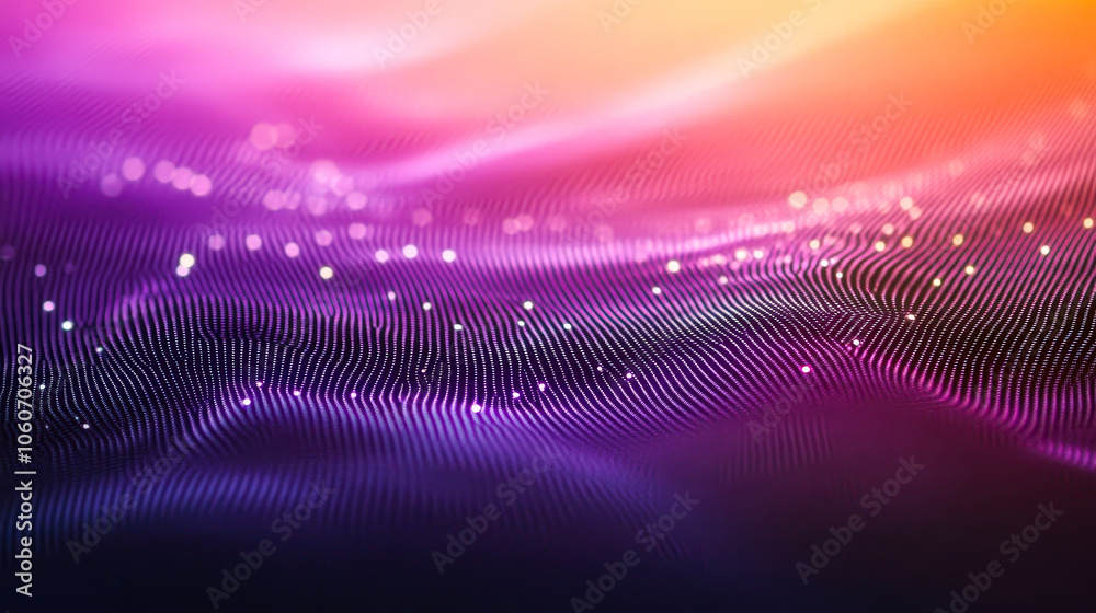 Poster An intricate pattern of colorful waves illuminated by glowing particles creates a mesmerizing visual display in an abstract atmosphere resembling dusk