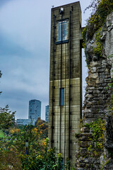 Photos from a trip to the Rheinfall waterfall in Neuhasen near Schaffhausen in Switzerland, lift to the restaurant.