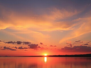 A stunning sunset with vibrant colors reflecting off the water, creating a serene and picturesque wallpaper, dusk, vibrant