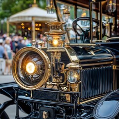 Classic Car Headlights with Golden Accents.