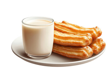 Youtiao Chinese fried dough paired with soy milk, PNG isolated on transparent background, white background.