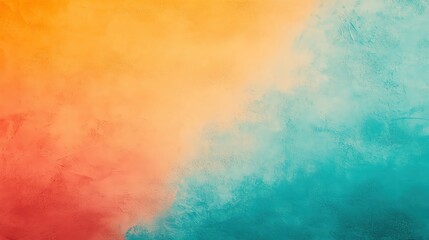 Fototapeta premium Vibrant color gradients blending from orange to teal on a textured background.