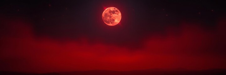Fototapeta premium A stunning image of a full red moon against a dark night sky, creating a mystical and otherworldly atmosphere, enigmatic, lunar phase