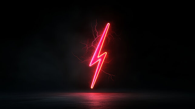 Neon lightning bolt icon glowing in dark background, sharp lines create striking visual effect, perfect for modern designs and energetic themes