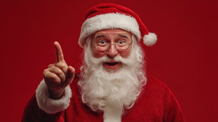 Happy Santa Claus with Cheerful Expression on Red Background