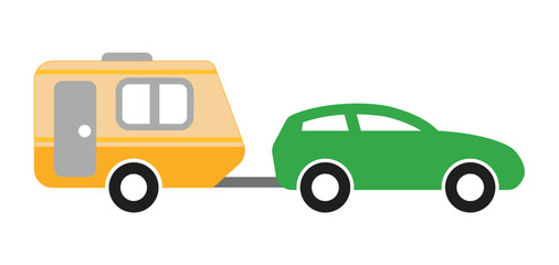 Fototapeta premium simple car towing caravan camper trailer side view icon symbol vector isolated on transparent background
