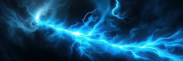 Electric storm, cosmic energy clash, blue and orange lightning, celestial forces colliding, ethereal wisps, dark background, dynamic energy flow, abstract cosmos, vibrant contrasts, swirling nebula-li