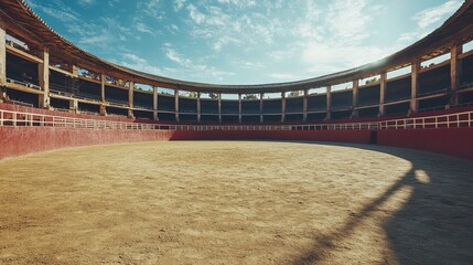Empty round bullfight arena in Spain. Spanish bullring for traditional performance of bullfight. 