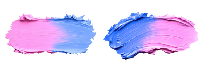 Abstract paint strokes in pink and blue isolate on transparent backgrounds, cutout, png