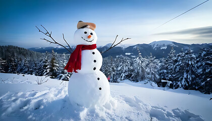 Fototapeta premium snowman stands tall winter landscape christmas season serene frozen surroundings icy atmosphere