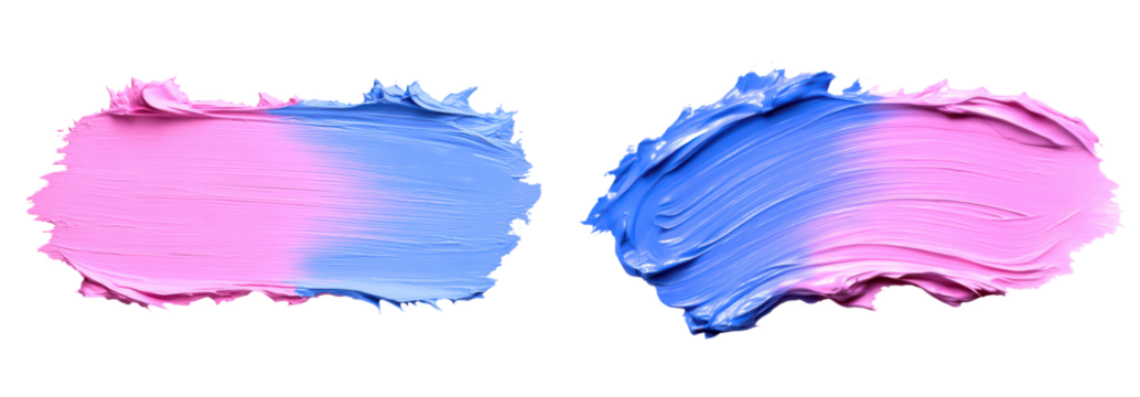 Abstract paint strokes in pink and blue isolate on transparent backgrounds, cutout, png