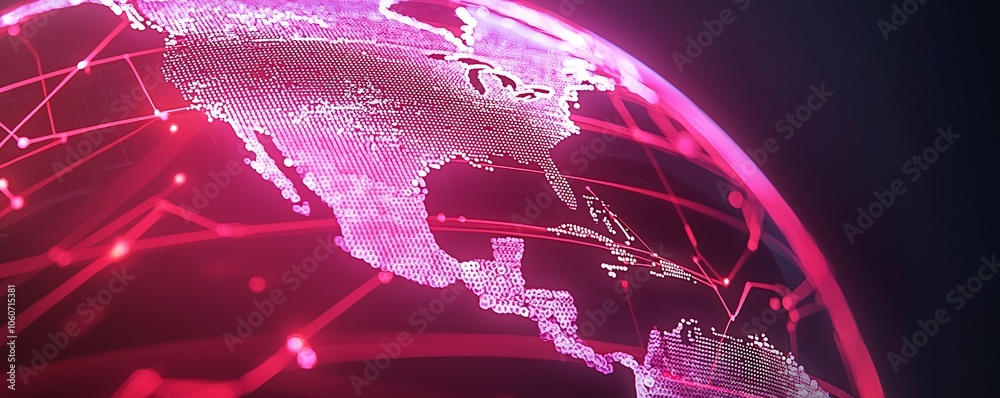 Poster futuristic cyber world with dynamic light - holographic globe and neon lines creating a digital map 