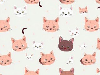 Obraz premium A seamless pattern of cute cats in various playful poses on a soft pastel background, animal, wallpaper