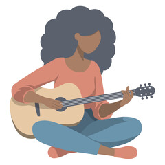 Woman Play Guitar Illustration.
