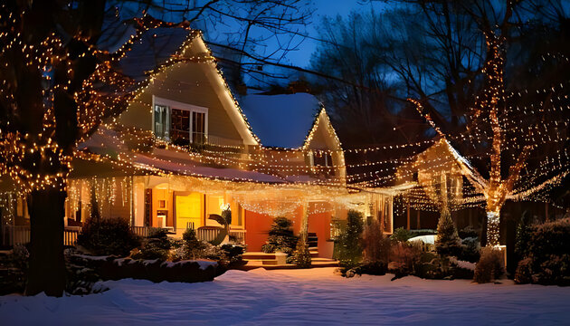 twinkling strings festive holiday decorations adorn homes yards winter season year slowly twinkling