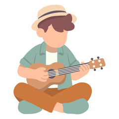 Boy Play Ukulele Illustration.