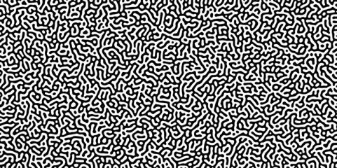 Turing reaction diffusion monochrome seamless pattern with chaotic motion .Linear design with biological shapes. Organic lines in memphis. abstract turing organic wallpaper background .	
