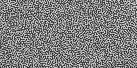 Turing reaction diffusion monochrome seamless pattern with chaotic motion .Linear design with biological shapes. Organic lines in memphis. abstract turing organic wallpaper background .	
