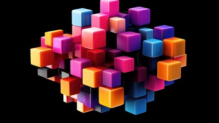 Obraz premium Geometric 3D blocks in various shapes against a dark background.