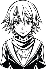 Vector Line Art Anime Character for Coloring Book
