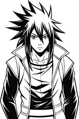 Vector Line Art Anime Character for Coloring Book