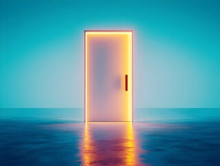 Illuminated Door with Neon Glow in Futuristic Setting
