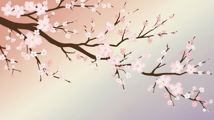 Fototapeta premium Traditional Japanese cherry blossom branches on a pastel background. Created with generative AI technology