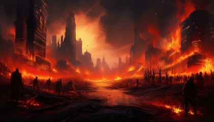 Obraz premium Apocalypse. Burning city, abstract vision